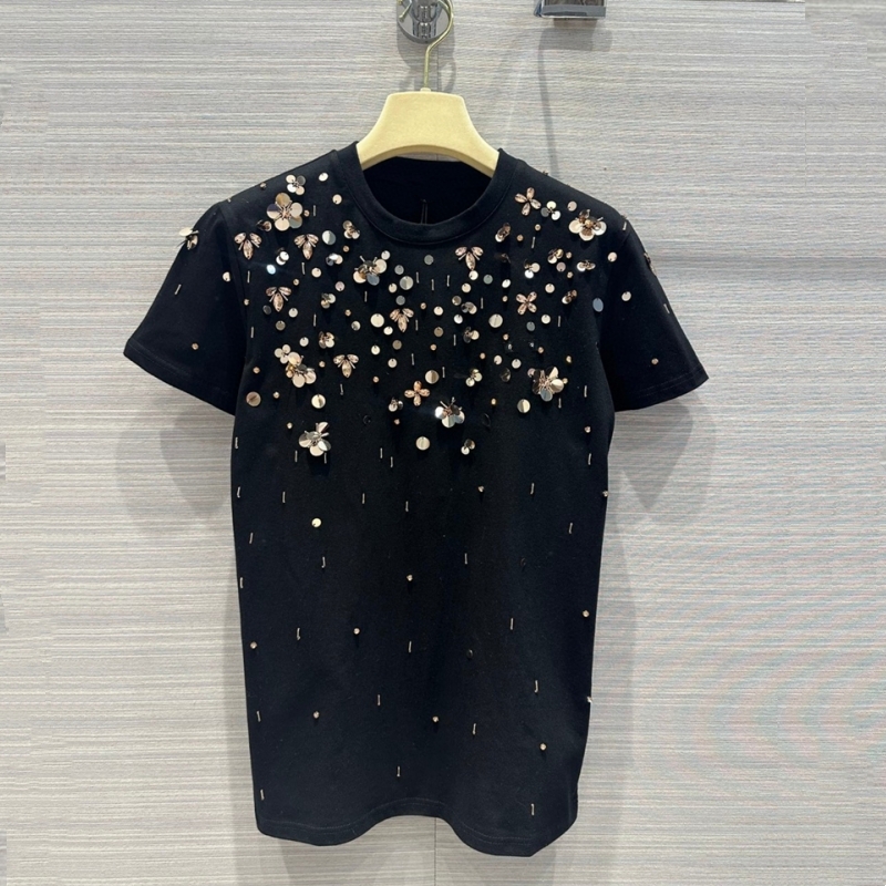 

Sequin Black Tee: Designer Women's Basic Summer Fashion Top