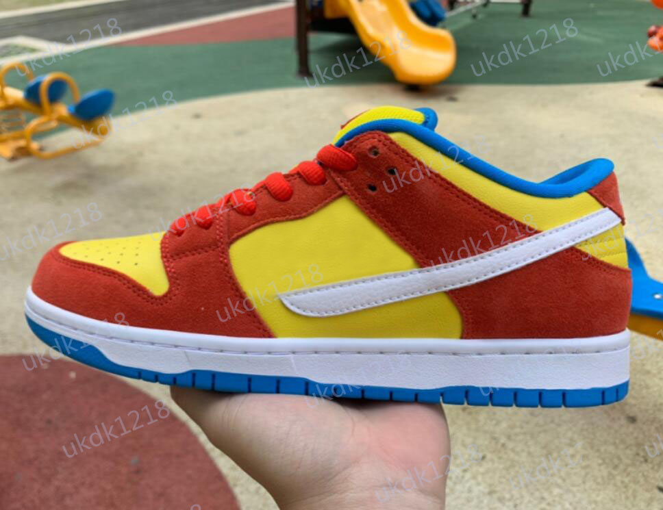 

2023 Release Dunks Low Bart Simpson Outdoor shoes BQ6817-602 Sports Sneakers Habanero Red White Blue Hero Mens, Yellow