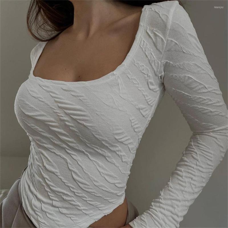 

Women' T Shirts Sexy Solid Long Sleeve T-shirts Women Line Irregular Hem Knitted Slender Autumn Bottoming Tees Chic Fashion Ropa, White