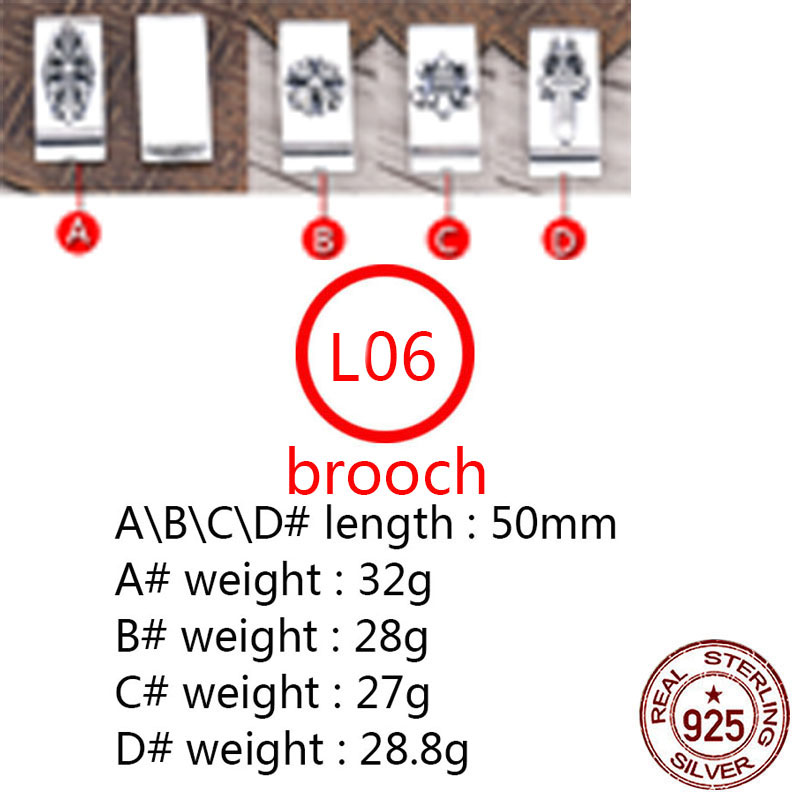 

L06 S925 Sterling Silver brooch Personalized Fashion Punk Hip Hop Style Hair Accessories Shirt Collar Buckle Holy Sword Ticket Clip Cross Flower Letter