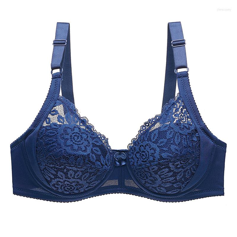 

Bras Selling Women Underwear Plus Size Lace Lady Lingerie Good Quality Breathable EF Cup Push Up Thin Mold Brassiere, Blue