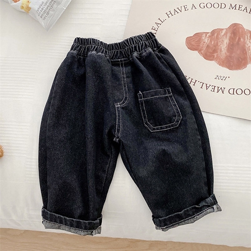 

Jeans Toddler Boy Jeans Pants Black Blue Solid Color Loose Casual Children Clothing Kids Denim Pants 230413