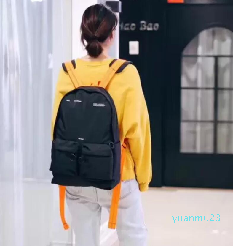 

-Designer Men and women fashion brand Backpack orange canvas Belt strap nylon off ribbon 66 Schoolbag bags large capaci308Z, Pictured