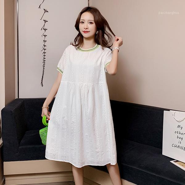 

Maternity Dresses 2347# Pregnant Women Dress Summer 2023 Loose Cotton Embroidery Plus Size Slim Medium Length Dresses1, White