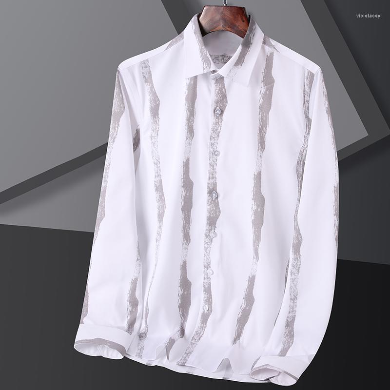 

Men's Casual Shirts Fashion Mens 2023 Smart Long Sleeve Shirt Men Print Turn-Down Collar Slim Fit Business Camisa Masculina, White print shirts