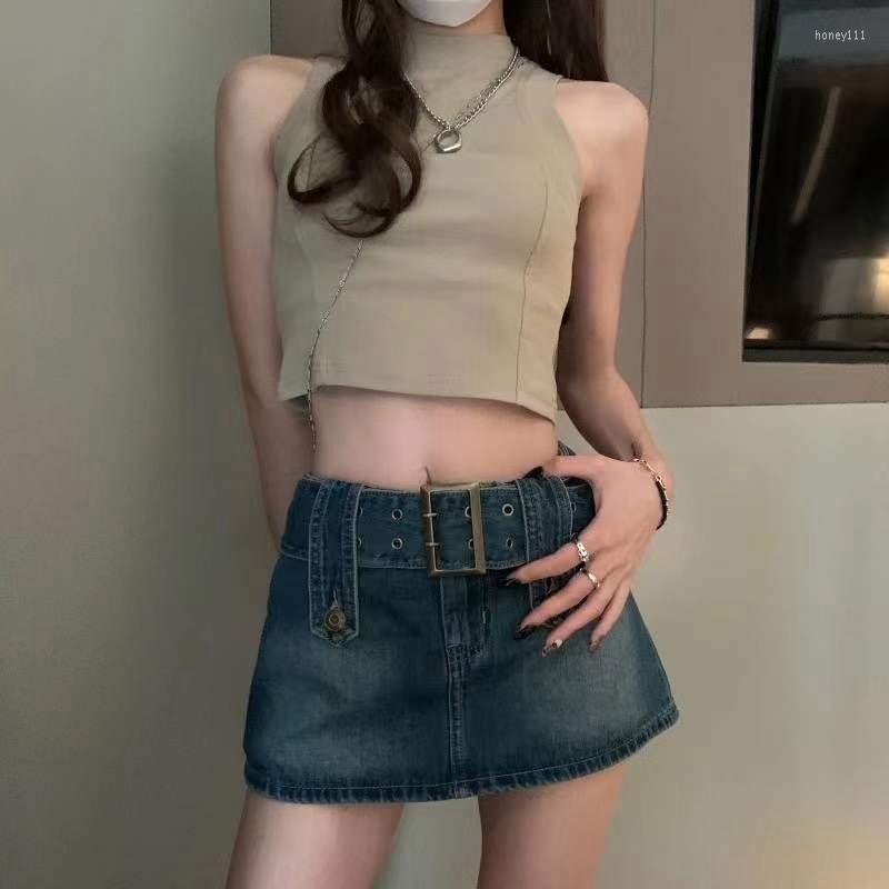 

Skirts 2023 Vintage Jeans With Sashes 2000s Retro Y2K Aesthetic High Waisted Denim Mini Skirt Preppy Style Kawaii Stree, Black