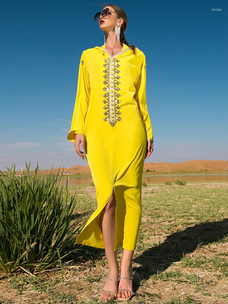 

Ethnic Clothing Kaftan Moroccan Caftan Women Handsewn Rhinestones Muslim Party Long Dress Dubai Hooded Abaya Saudi Jalabiya Robe