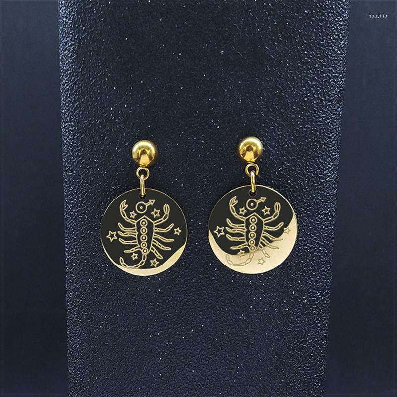 

Stud Earrings Stainless Steel Astrology Scorpio Gold Color Small Round Jewelry Joyeria Acero Inoxidable Mujer E9200S02