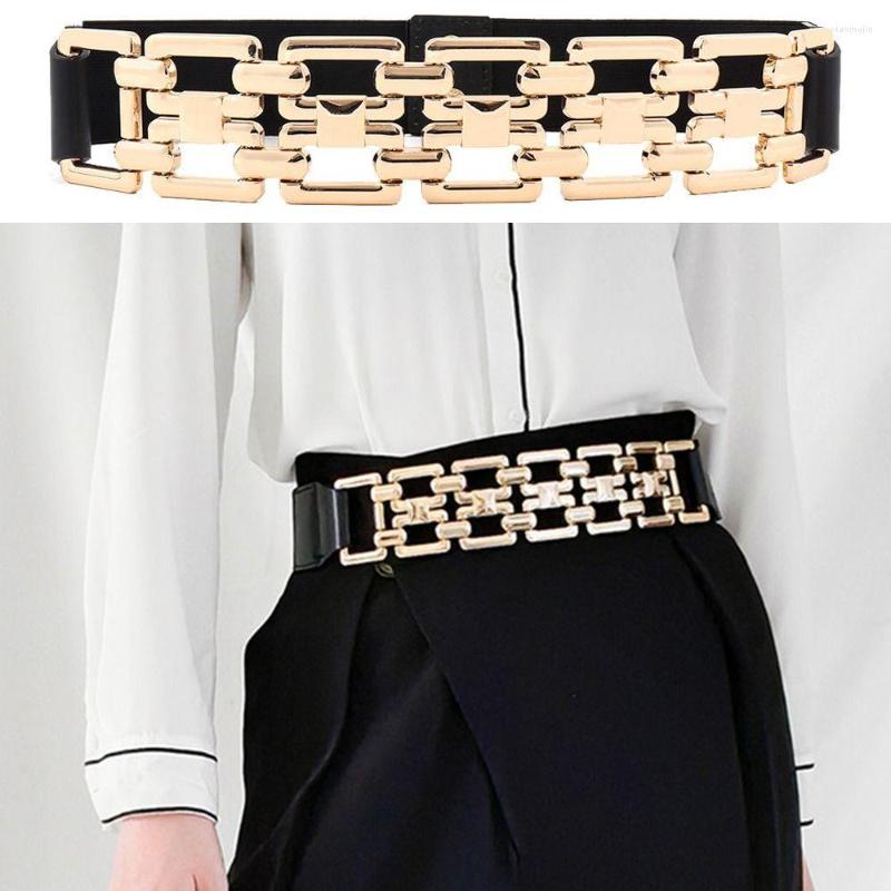 

Belts Elastic Stretch Casual Gold Chain Waist Belt Stitching Buckle Waistband Wild Skirt Bands Ladies Dress Cummerbund, Black