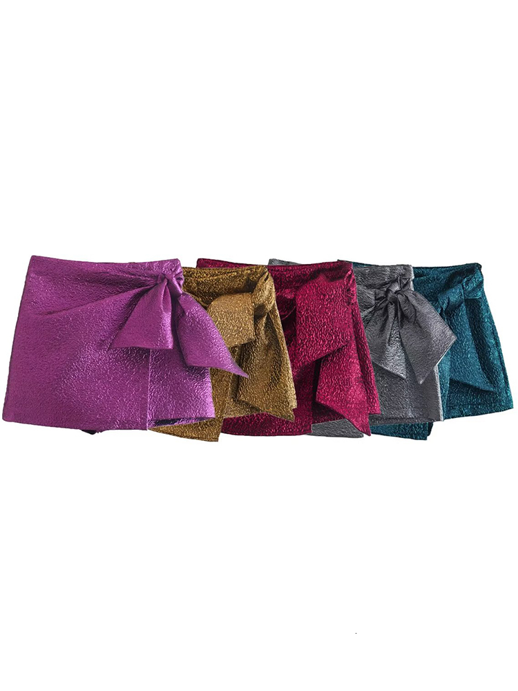 

Women' Shorts Willshela Women Fashion Textured Skort with Bow Knot High-waisted Invisible Side Zipper Casual Chic Lady Woman Elegant Shorts 230413, Golden