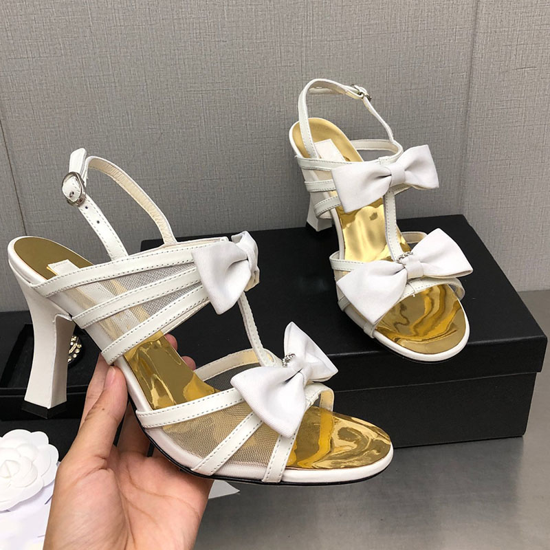 

Womens Sandals Sheepskin Stiletto Theel Height 8cm Dress Shoes Round Toes With Bowknot Strass Mesh Slipper Classic Black Large Size 41 Ladeis For Party Wedding Shoe, Shoes box