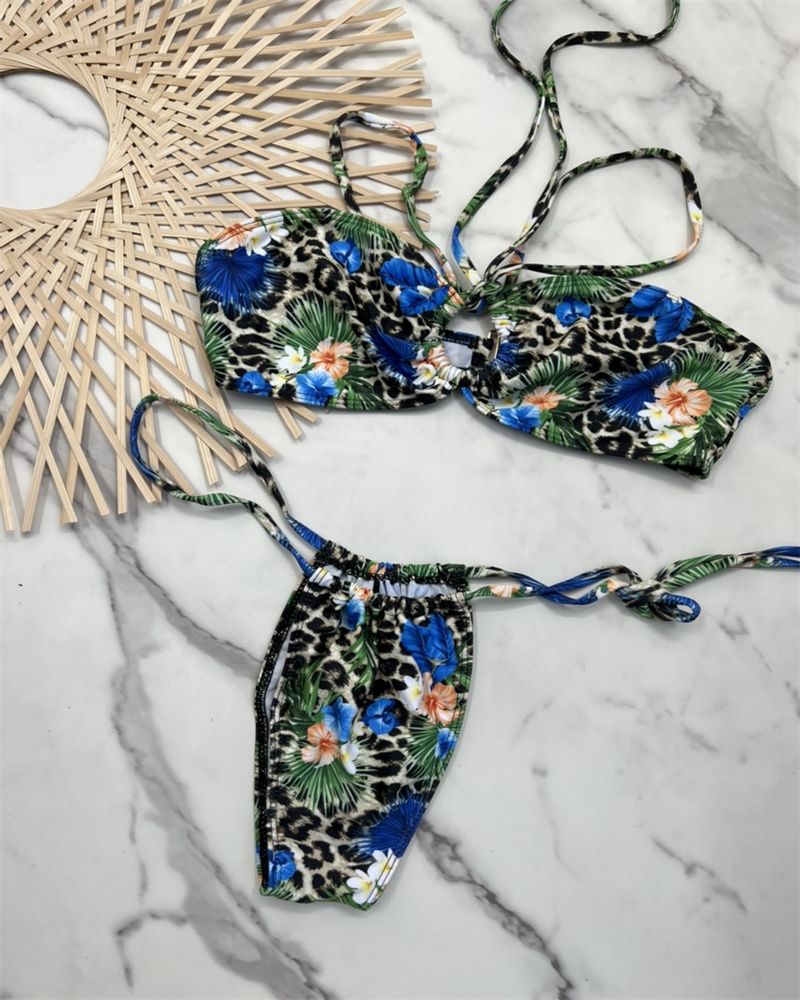 

New Swim wear Women' Separate Bikini Leopard Print Digital Print European And American Fashion Bathing Suit