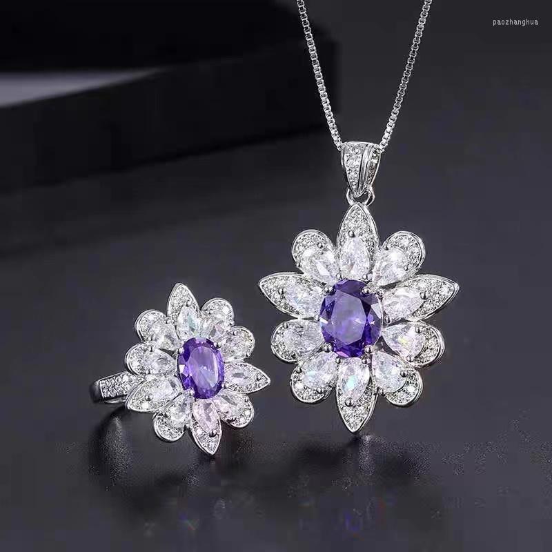 

Chains 2023 Cool Style High Quality Zirconia Purple Gem Ring Women's Versatile Collar Chain Wedding Banquet Premium Luxury Jewelry Gift