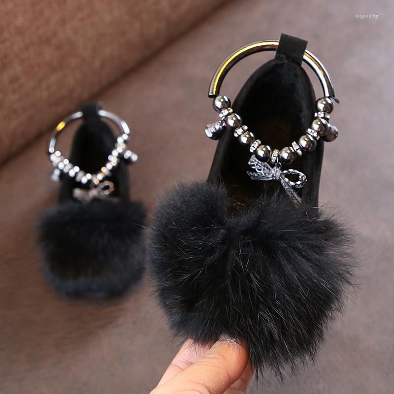 

Athletic Shoes 2023 Autumn Winter Girls Single Princess Children's Flat Shose Kid Baby Warm Flock Fluffy Bowkont Beaded, Red
