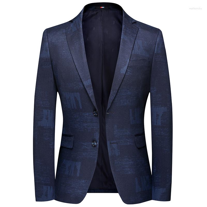 

Men's Suits Slim Blazer For Men Casual Business Coat Plus Size Party Banquet Printing Jacket Autumn Lapel Suit Dark Blue