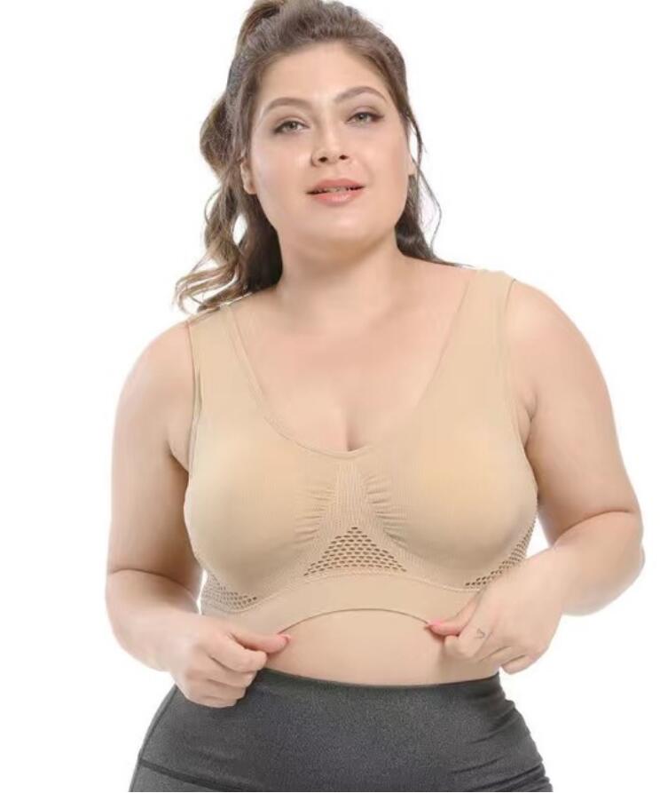 

Plus Size Sports Bra Underwear Push Up Seamless Bras Breathable Mesh Design Breathable Comfortable Sleep Daily Bras Yoga Bra free shipping by FEDEX DHL, Beige
