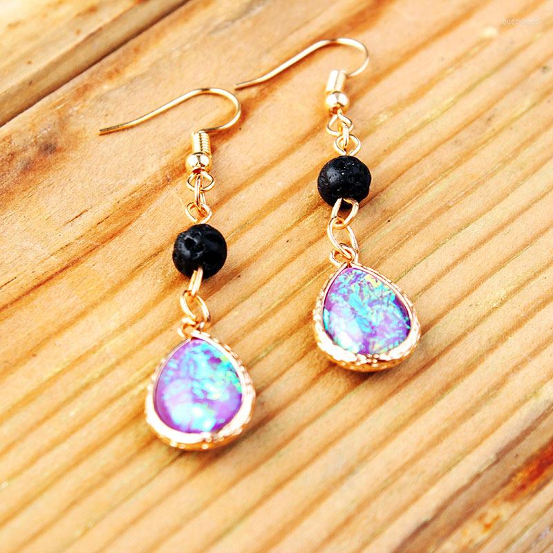 

Dangle Earrings LD Ruili Natural Volcanic Lava Rock Drop Colorful Magma Cluster K
