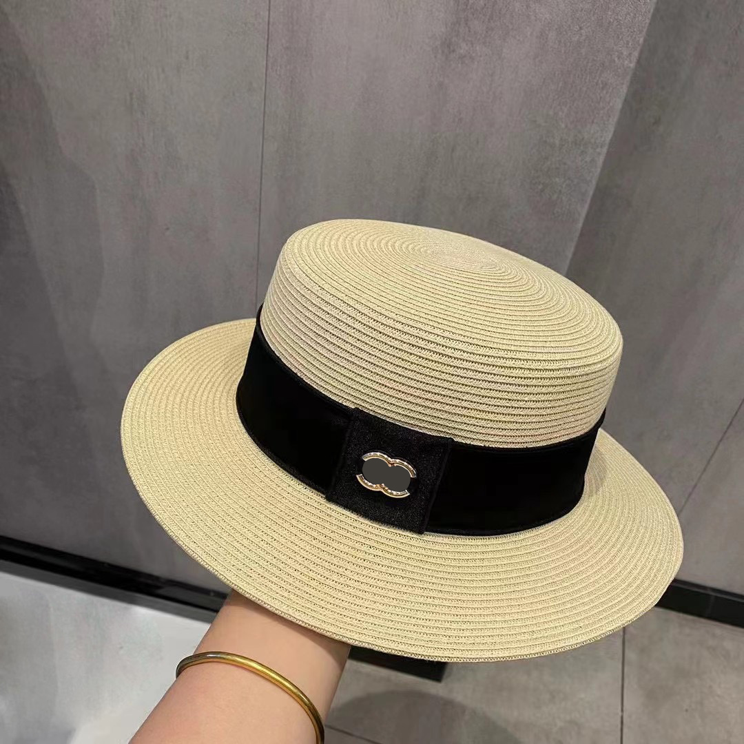 

Women's Leisure Designer bucket hat Summer Vacation Travel Sun Protection Breathable Straw Weaving Breathable Wide Brim Hats, Black