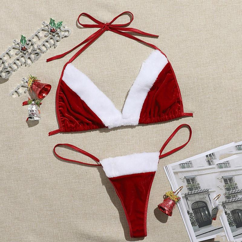 

Bras Sets Bride Garter Teal Women's Sexy Santa Christmas Lingerie Set With Belts Lace Teddy Babydoll Romper Pajamas For Women Fuzzy, Red-3