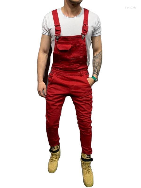 

Men' Pants European And American Men' Slim Denim Overalls Simple Solid Color Jumpsuit, Black