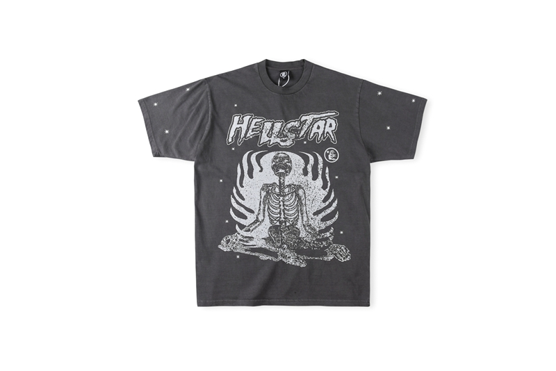 

Hellstar Studios Meditating Skeleton Print Tee Trendy Hip-Hop Short Sleeves Man Women T Shirts Unisex Cotton Tops Men Vintage T-shirts Summer Loose Tee Rock Outfits, Black