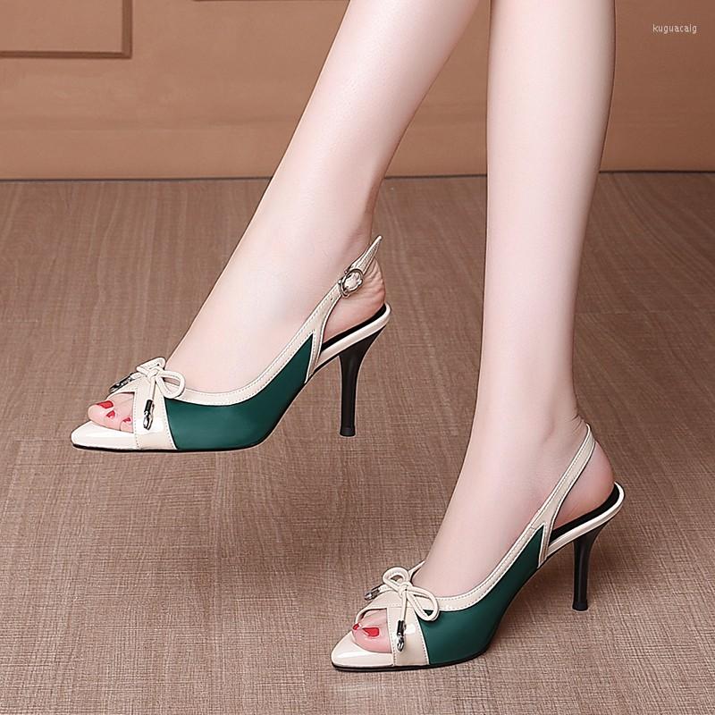 

Sandals 2023 Summer Women's Pointed Toe Satin Rhinestone Square Buckle Baotou Korean Green High Heels Wedding Shoes, Beige 6cm
