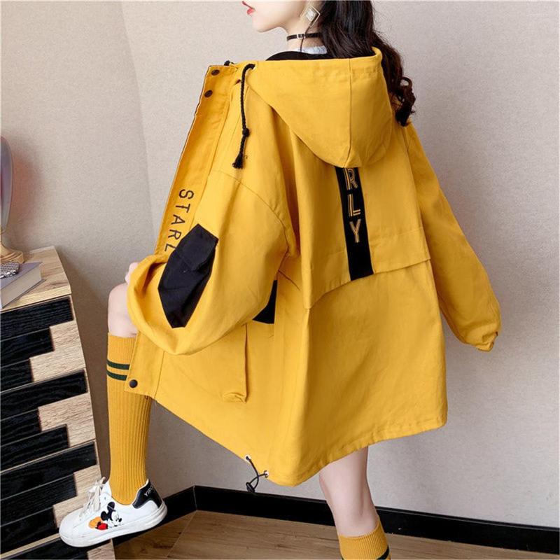 

Women' Hoodies Fashion Spring Hoodie Women Harajuku Kpop Jacket Loose Hip Hop Tops Autumn Yellow Hooded Sweatshirt Zip Up Streetwear