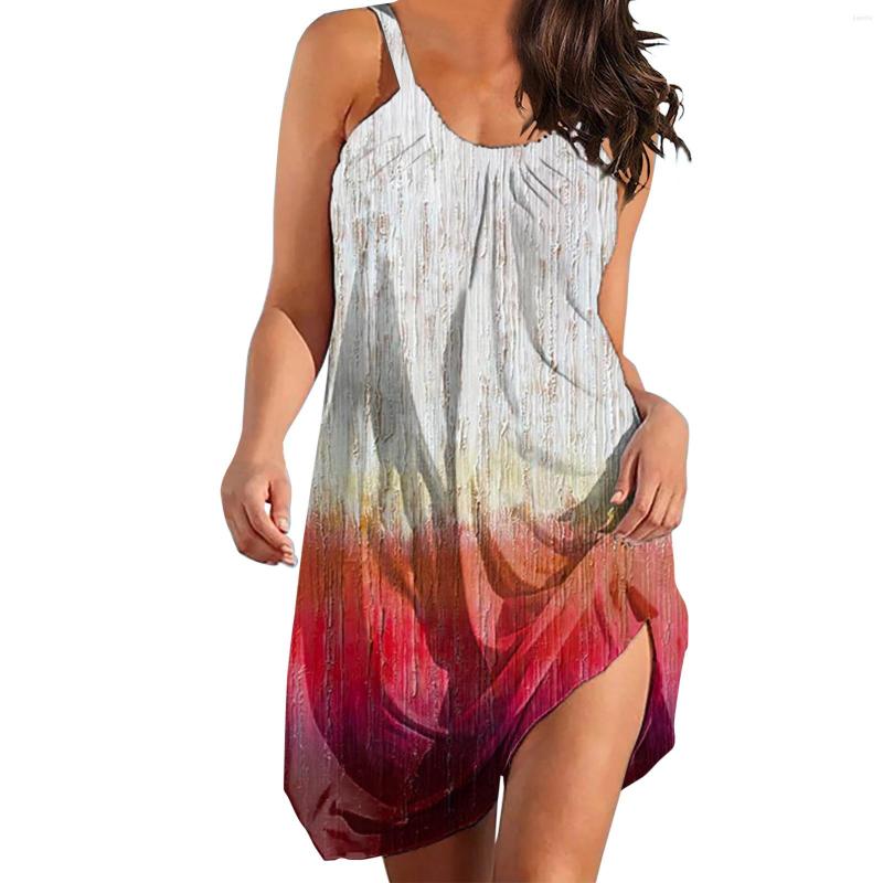 

Casual Dresses Women Summer Beach Gradient Printing Loose Dress Plus Size Cover Up Sundress Sleeveless Holiday, White