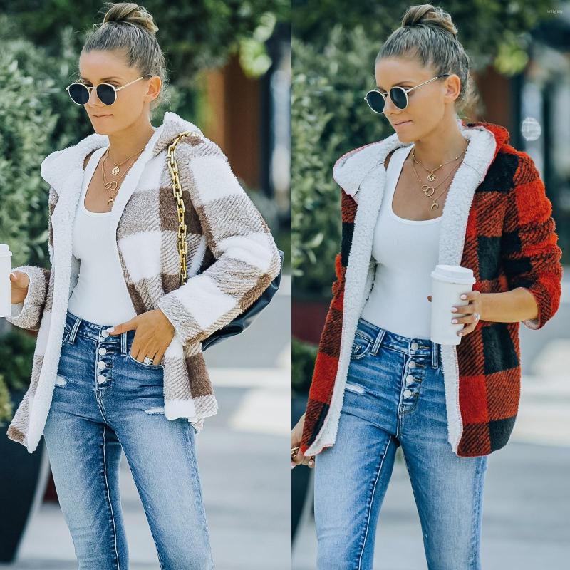 

Women' Hoodies Women Plaid Fleece Coats Autumn Winter Thicken Add Velvet Long Sleeve Hoody Zip Sweatshirts SYSN-J11903, Khaki