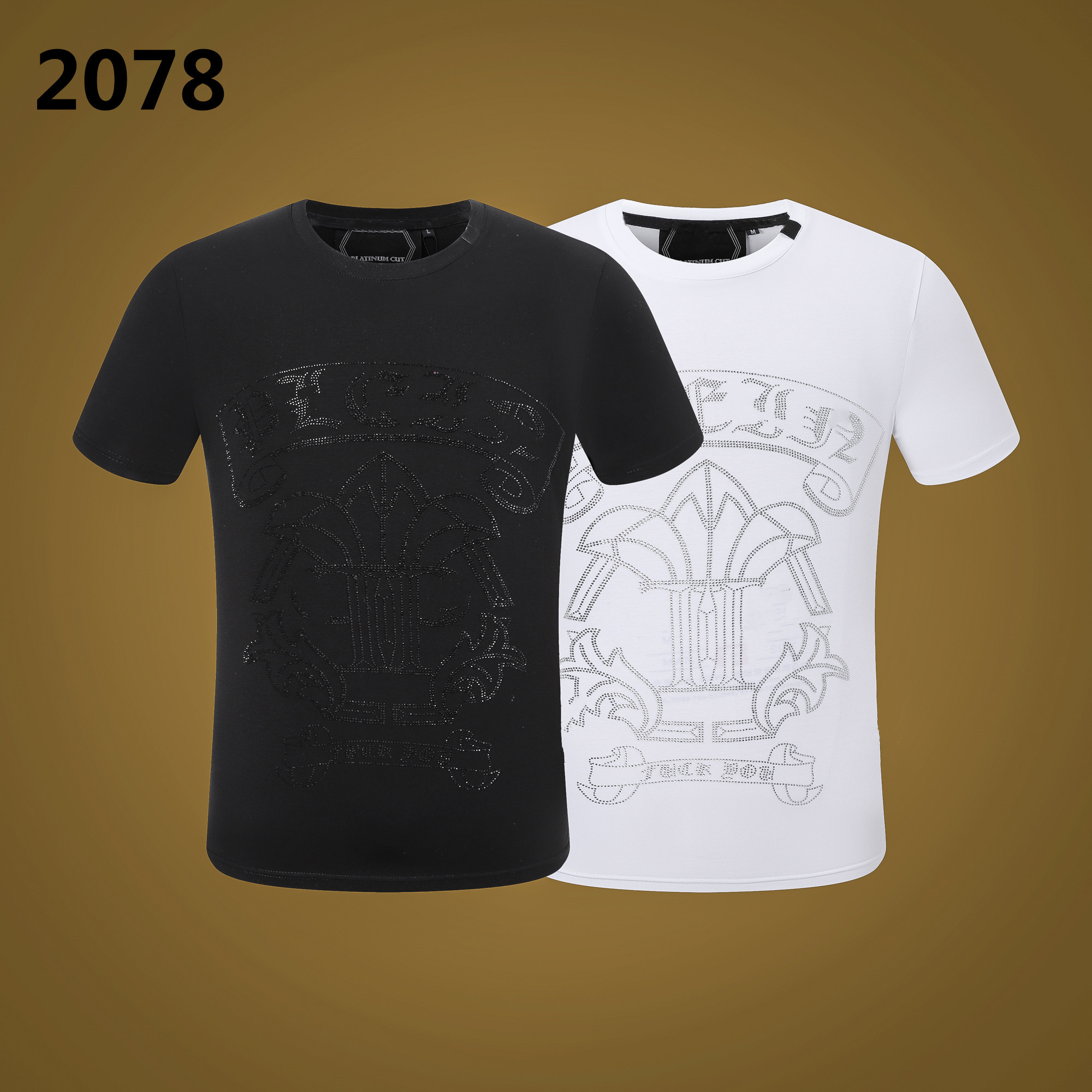 

PP Fashion Men's Designer slim fit T-shirt Summer rhinestone Short Sleeve Round Neck shirt tee Skulls Print Tops Streetwear collar Polos M-xxxL pp2078