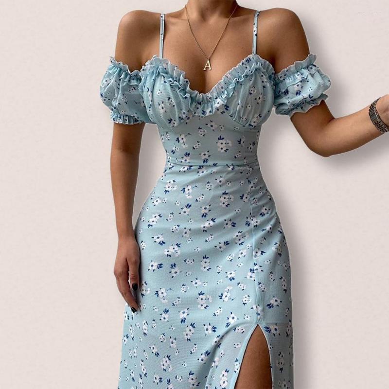 

Casual Dresses Women Desses Summer 2023 Boho Dress Ladies Temperament Suspender Split Irregular Floral Beach