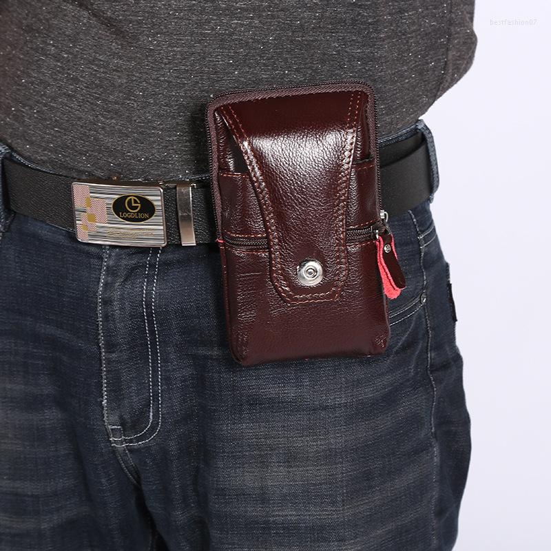 

Waist Bags Leather Mobile Phone Pockets Men Wear Belt Vertical Multifunctional Bag Portable Coin Purse, Light yellow