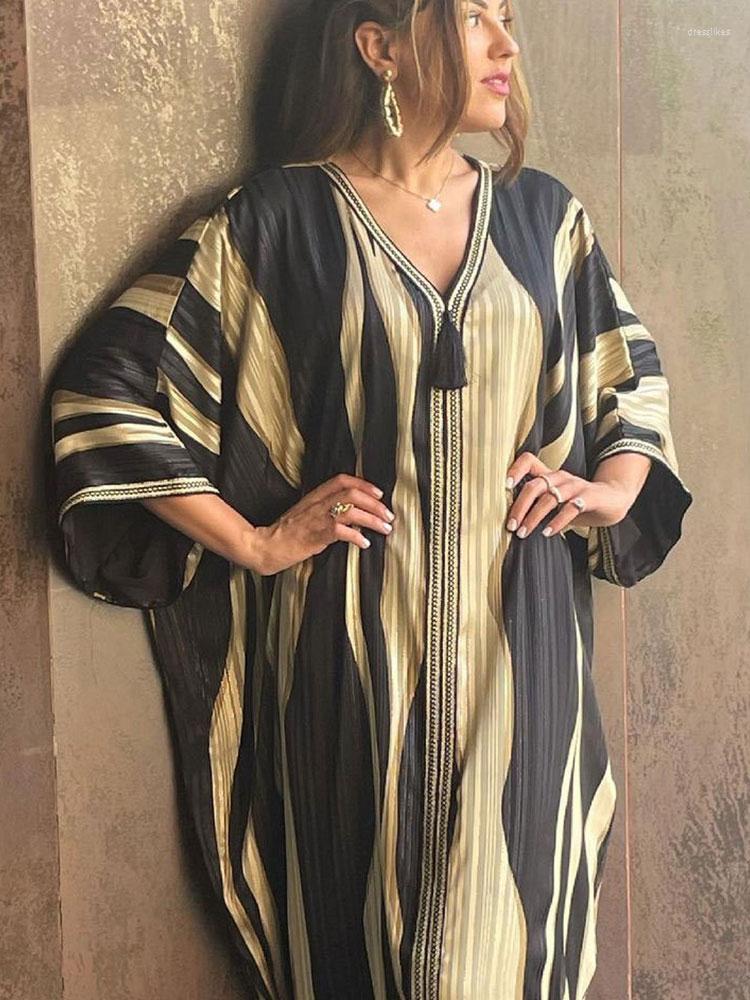 

Ethnic Clothing Gold Thread Dubai Abaya Jalabiya For Women Tassel Loose Moroccan Caftan Muslim Arab Saudi Kaftan Party Robe Long Dress