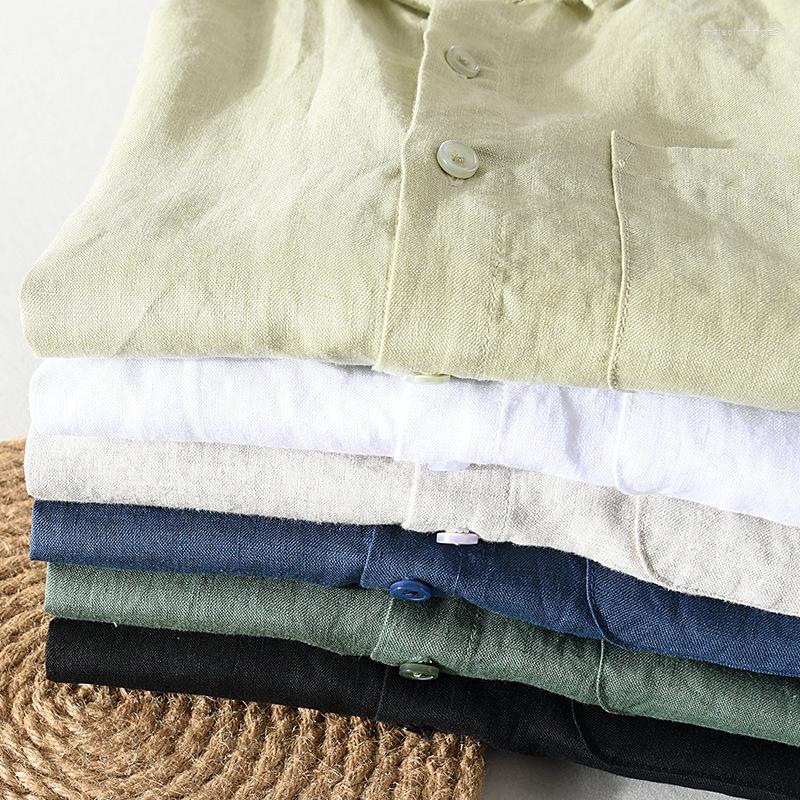 

Men's Casual Shirts Men's Blouse Cotton Linen Shirt Loose Tops Korean Fashion Short Sleeve Spring Autumn Handsome Men, White