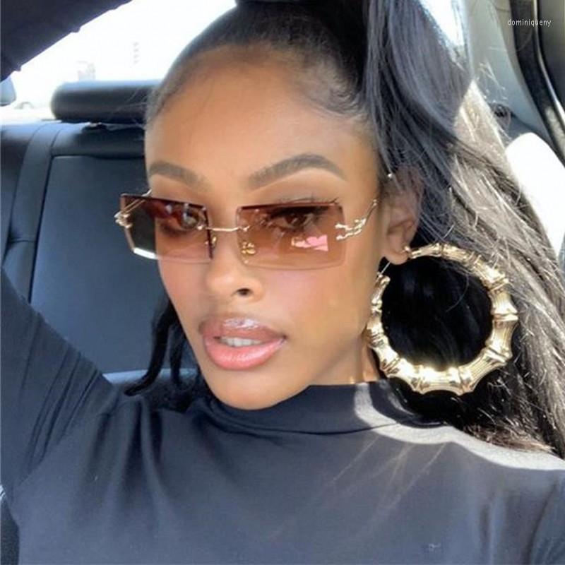 

Sunglasses Small Rimless Women Rectangle Sun Glasses Green Brown Shades Female UV400 Mirrors Eyewear Driver Goggles