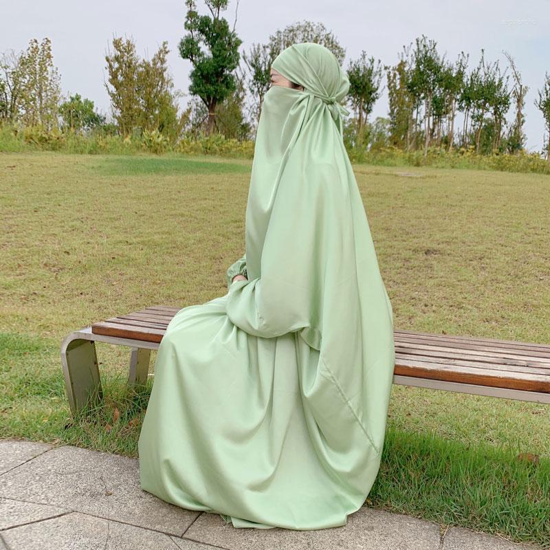 

Ethnic Clothing Satin Prayer Dress Women Batwing Jilbab Long Khimar Hooded Hijab Dresses Ramadan Islam Dubai Full Cover Muslim Abaya Kaftan