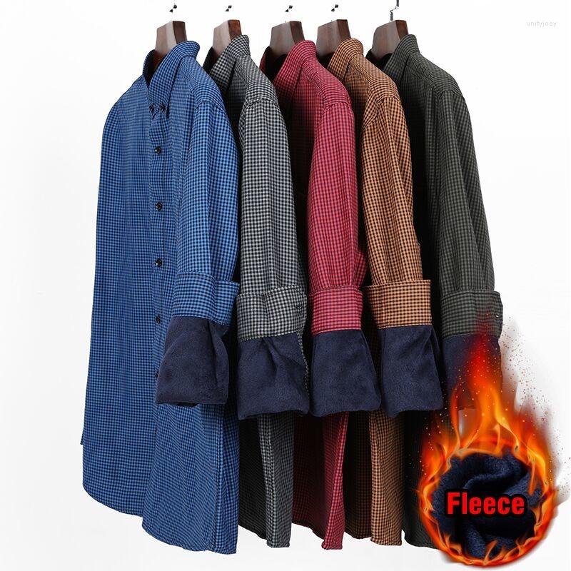 

Men's Casual Shirts Autumn Winter Men's Fleece Long Sleeve Thermal Business Thick Warm Plaid Long-sleeved Shirt Oversize 6XL 8XL 10XL, Blue