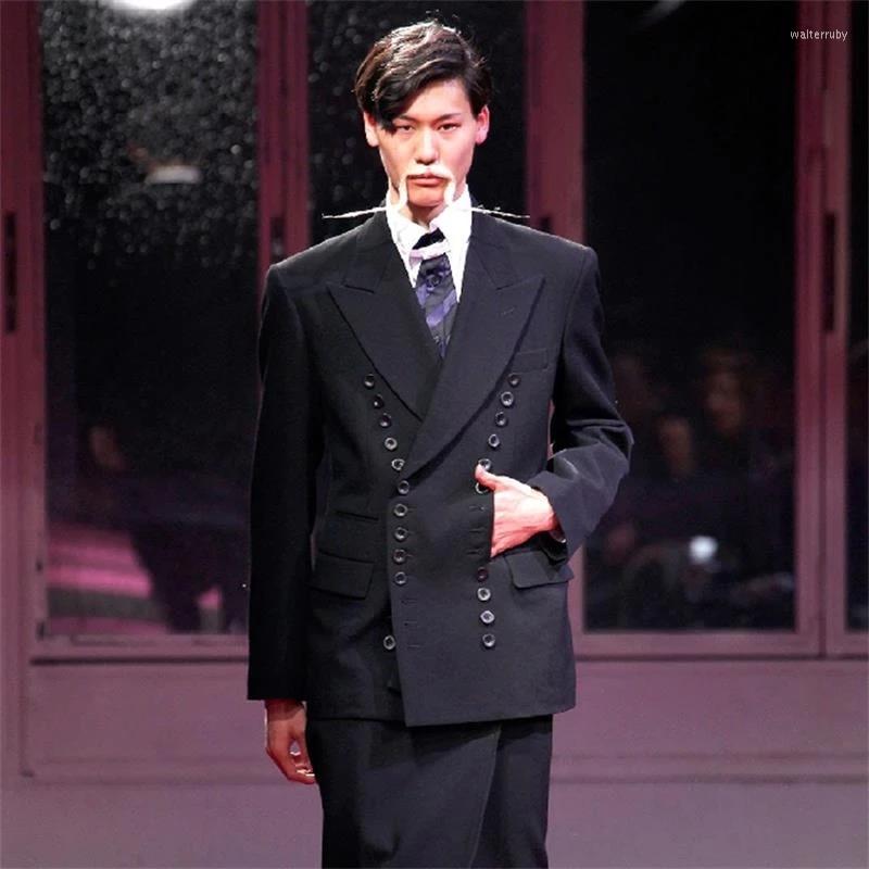 

Men' Suits Men Clothing Personality Double Breasted Large Lapel Suit Jackets Hairstylist Nightclub Dj Singer Blazers Costumes, Black