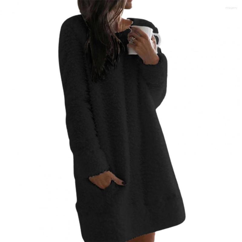 

Casual Dresses Women's Dress Round Neck Long Sleeve Pocket Plush Straight Women Party Knitwear Woman Clothes Xxxl, Black
