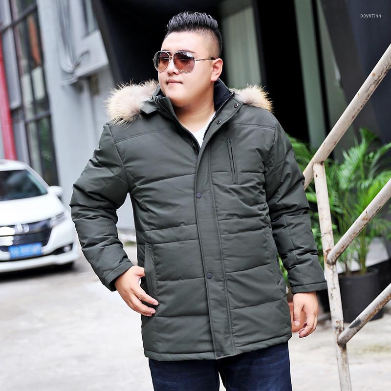 

Men's Down 2023 Winter Large Size -8XL 9XL 10XL Stand Collar Hooded With Fur Cotton Can Remove Cap Thicken Warm Jacket, Green