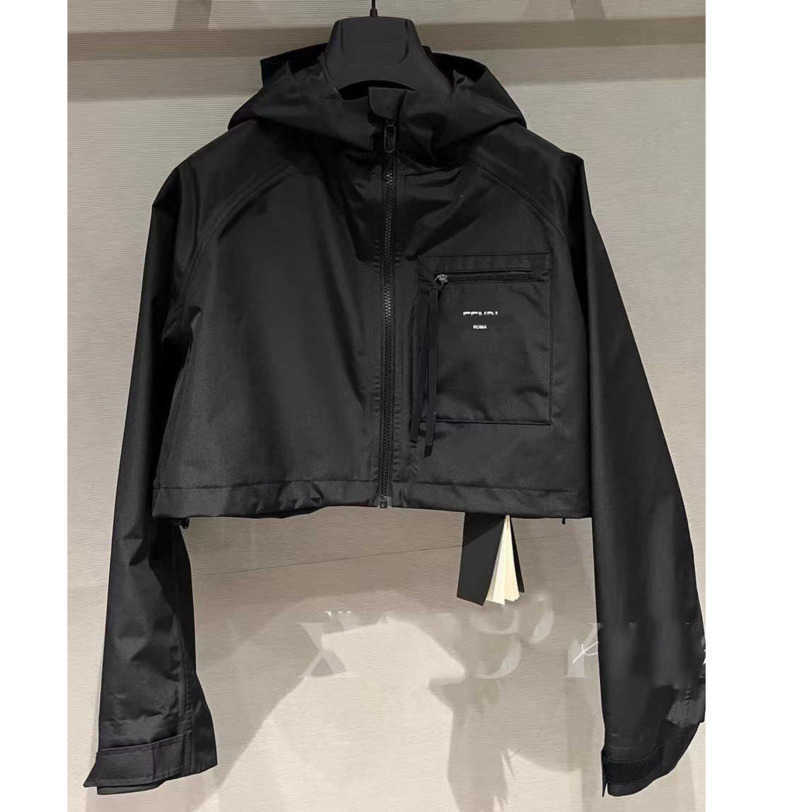 

23ss womens designer clothing womens jacket logo print long-sleeved zipper Short hooded Trench Coat High quality Women Clothes a1