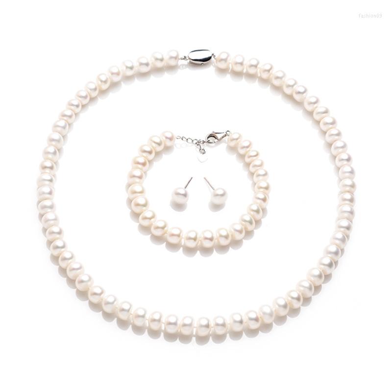 

Chains Natural Elegant Pearl Female S925 Silver Clasp 8-9mm Fresh Water Necklace Set Many Options Simple And Fashionable Joias Feminina
