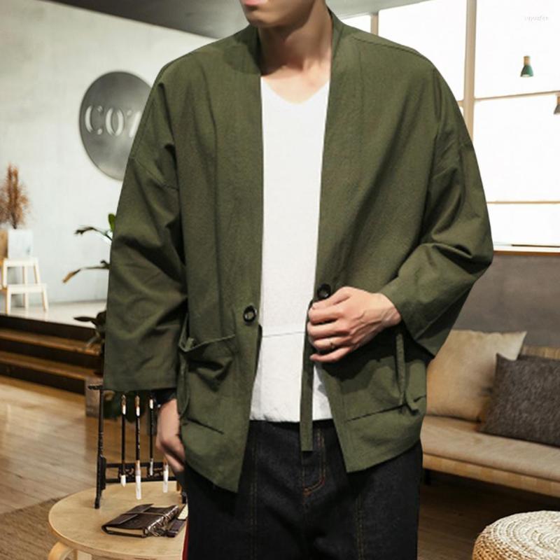 

Men's Jackets Men Spring Shirt Lace Up Open Stitch Kimono Jacket Sun Protection Long Sleeves Coat Casual Japanese Style Loose, Black