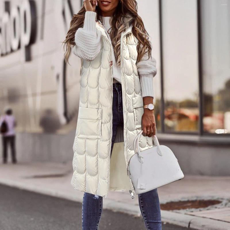

Women's Vests 2023 Fashion Jacket Down Cotton Vest Winter Sleeveless Horse Clip Womens Coats With Hoods And Storage Pockets, Black