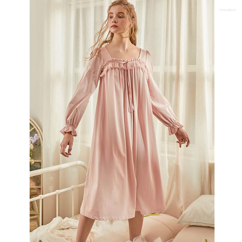 

Women' Sleepwear 2023 Vintage Nightgown Spring Women Long Sleeve Nightdress Retro Homewear Dress Girl Plus Size Lingere H763, Pink