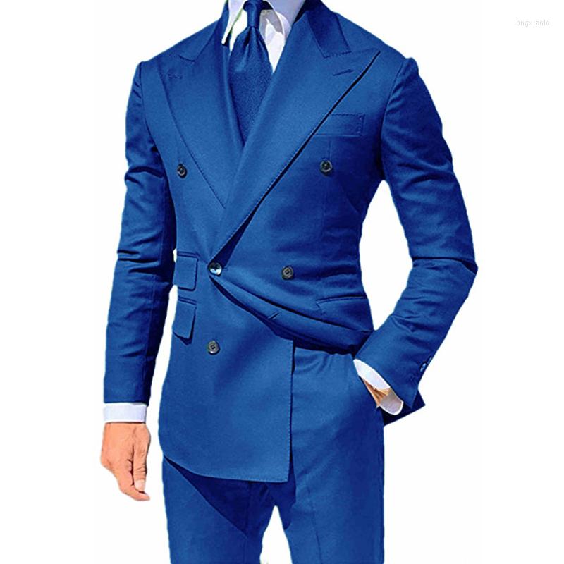 

Men's Suits Double Breasted Slim Fit Men Suit With Peaked Lapel Business Formal Wedding Tuxedo For Groomsmen 2 Piece Male Fashion Blazer, Pink