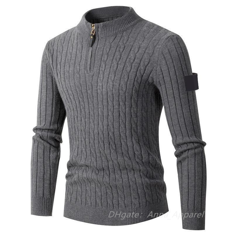 

Autumn winter new Men's Sweaters long-sleeved twist half-high collar zipper Knitted sweater Jumpers Mens Casual base clothes, Khaki