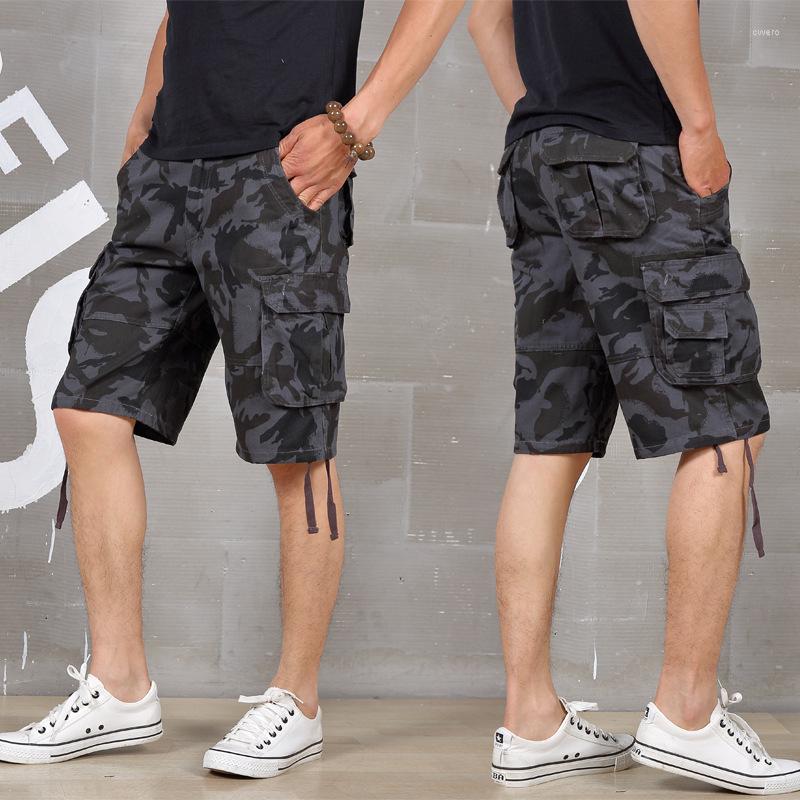 

Men's Shorts Summer Cargo Men Baggy Multi Pocket Military Camo Loose Breeches Male Long Camouflage Bermuda Capris Plus Size, 1501 green