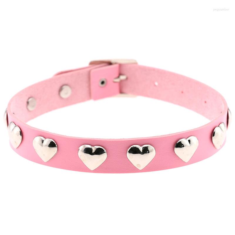 

Choker Gothic Pink PU Leather Necklaces For Women Heart Spike Rivet Chokers Necklace Pendant Collar Sexy Club Gifts Girl Jewelry