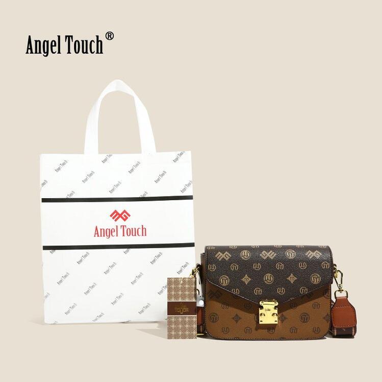 Ladies shoulder bags 2 colors street popular color matching leather messenger bag elegant atmosphere printed handbag retro contrast women backpac-image-671619055